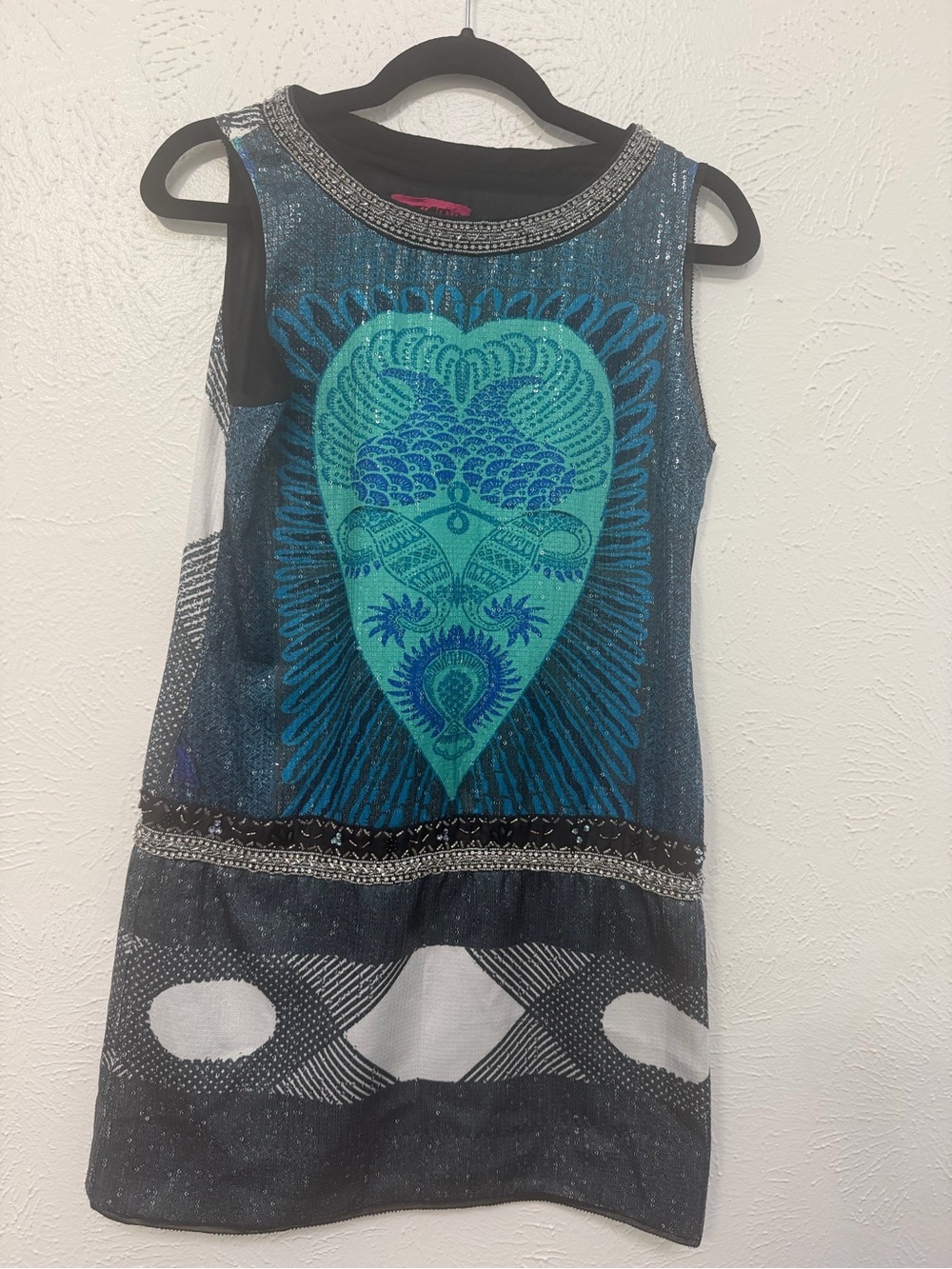 Mini Dress Gusto Lowxury Size 38 Teal Sequin Beaded Sleeveless - Picture 3 of 11